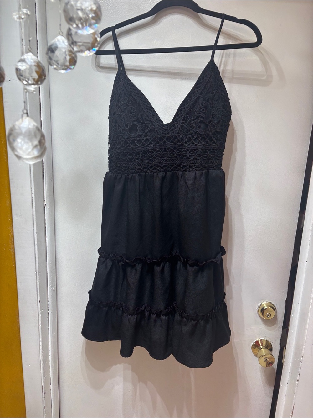 Say What? Black Lace Bodice Tiered Mini Dress